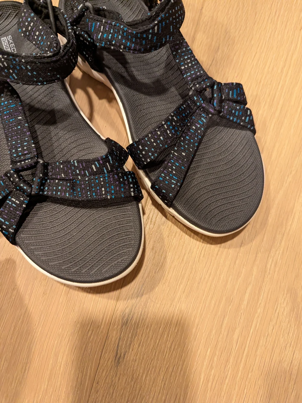 Skechers Women's Black Sandals with Blue Speckle Straps